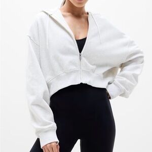 Athleta Off-White Cropped Zip-Up Hoodie